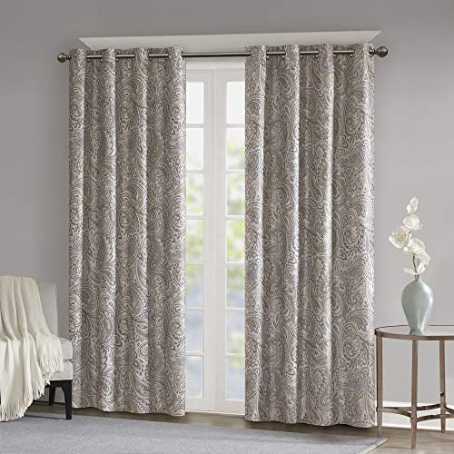 SUNSMART Jenelle Paisley Total Blackout Window Curtains for Bedroom, Living Room, Kitchen, Faux Silk with Traditional Grommet, Energy Savings Curtain Panels, 1-Panel Pack, 50x95, Taupe