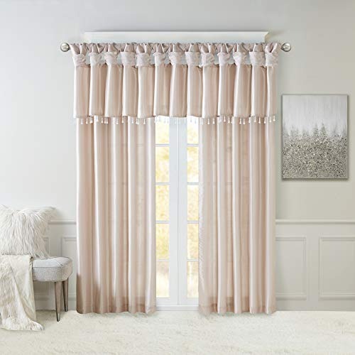 Madison Park Emilia Faux Silk Single Curtain with Privacy Lining, DIY Twist Tab Top Window Drape for Living Room, Bedroom and Dorm, 50 x 95 in, Blush