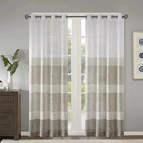 Madison Park Polyester Faux Linen Woven Stripe Widnow Sheer MP40-7235