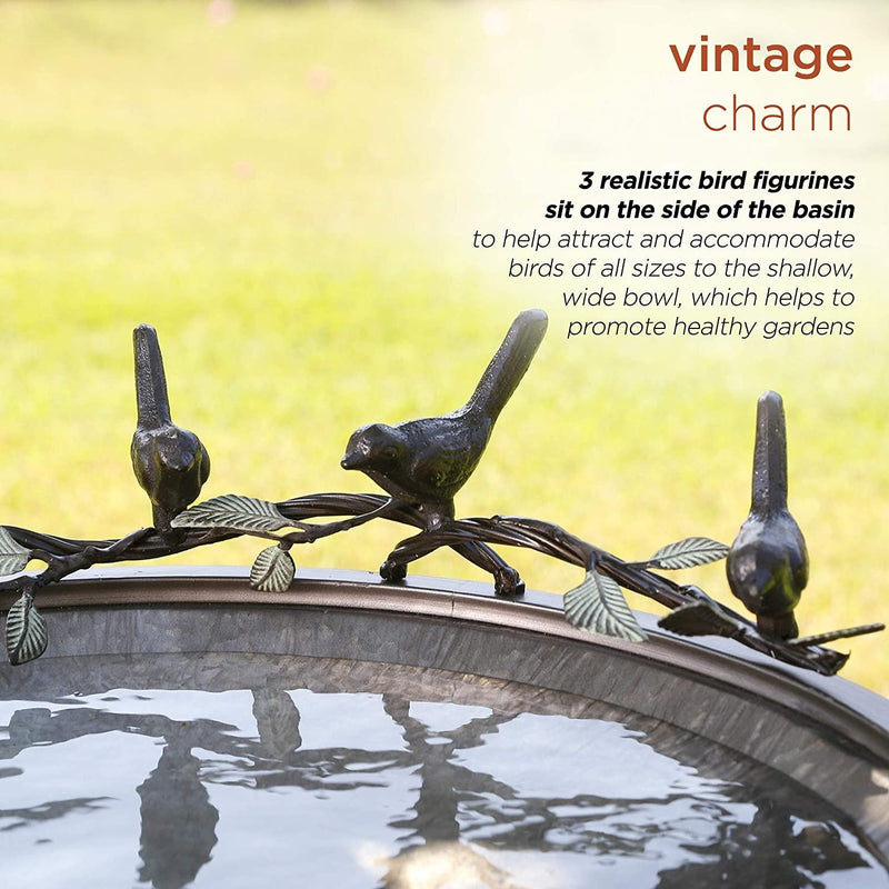 Home Outfitters Metal Frame Statue Alpine Vintage Birdbath, 36" Tall