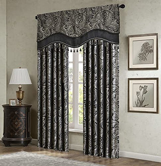 Madison Park Aubrey Paisley Jacquard Beaded Valance, Black, 50 x 18 in