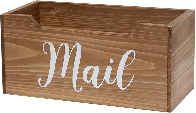 HomePlace  Rustic Farmhouse Wooden Tabletop Decorative Script Word "Mail" Organizer Box, Letter Holder, Natural