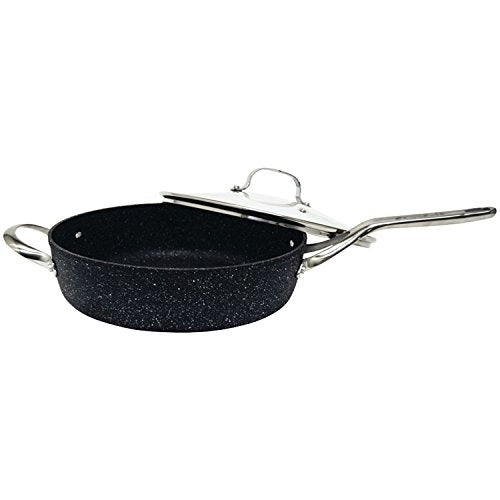 THE ROCK by Starfrit 11" Deep Fry Pan with Glass Lid and Stainless Steel Handles, Black