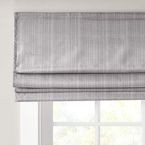 Madison Park Galen Cordless Roman Shades - Fabric Privacy Panel Darkening, Energy Efficient, Thermal Insulated Window Blind Treatment, for Bedroom, Living Room Decor, 35" x 64", Grey