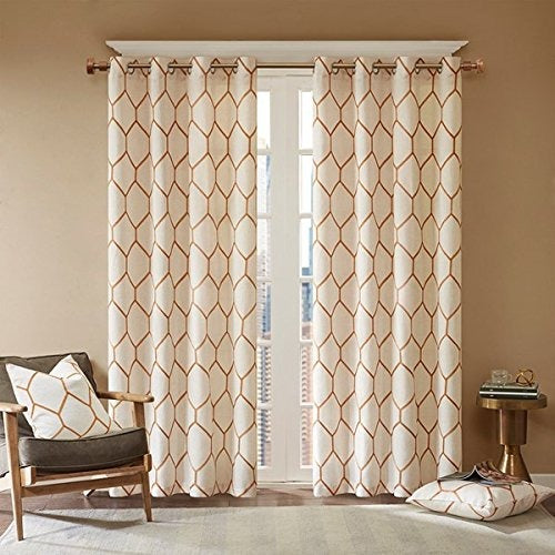 Madison Park Spice Living Room, Modern Contemporary Silver Grommet Bedroom, Brooklyn Embroidered Linen Window Curtains, 50X84, 1-Panel Pack, 50 in x 84