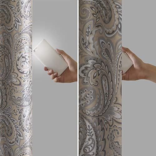 SUNSMART Jenelle Paisley Total Blackout Window Curtains for Bedroom, Living Room, Kitchen, Faux Silk with Traditional Grommet, Energy Savings Curtain Panels, 1-Panel Pack, 50x95, Taupe