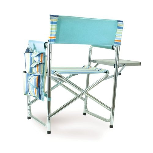 Sports Chair with Side Table - Beach Chair - Camp Chair for Adults, (St. Tropez - Sky Blue Multi Stripe)