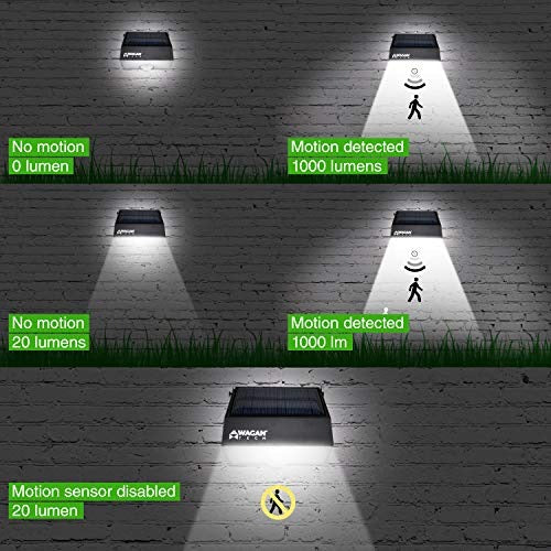 Wagan EL8570 1000 Lumens Outdoor LED Solar Wall Light Waterproof Motion Detected Light, Black