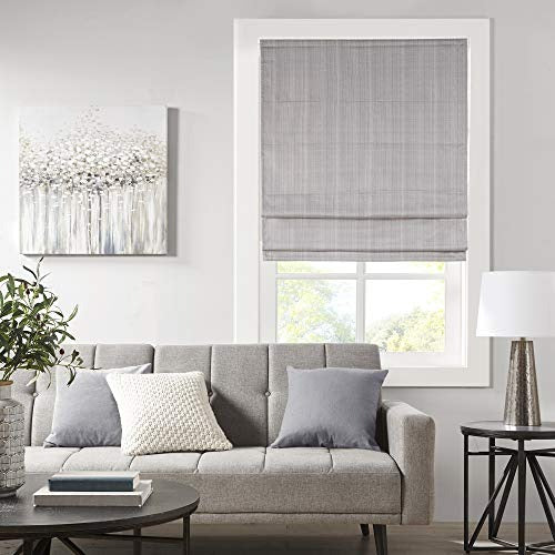 Madison Park Galen Cordless Roman Shades - Fabric Privacy Panel Darkening, Energy Efficient, Thermal Insulated Window Blind Treatment, for Bedroom, Living Room Decor, 33" x 64", Grey