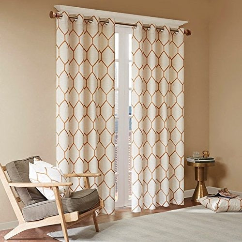 Madison Park Spice Living Room, Modern Contemporary Silver Grommet Bedroom, Brooklyn Embroidered Linen Window Curtains, 50X63, 1-Panel Pack, 50 in x 63