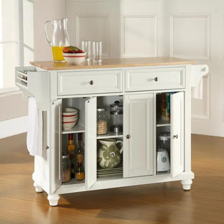 Cambridge Full Size Kitchen Island with Natural Wood Top, White