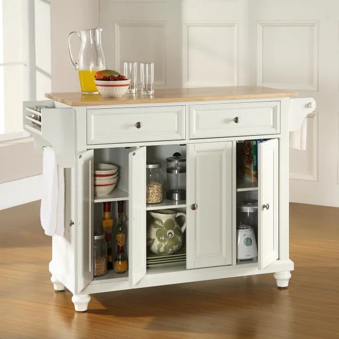 Crosley Furniture Cambridge Full Size Kitchen Island with Natural Wood Top, White