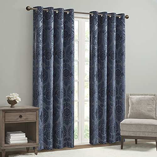 SUNSMART Total Blackout Grommet Top Curtain Panel with Navy Finish