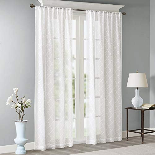 Madison Park Harper Sheer Embroidered Single Curtain for Kitchen, Transitional Fabric Sheers Single Curtain for Living Room, 1-Panel Pack, 50 x 84, White