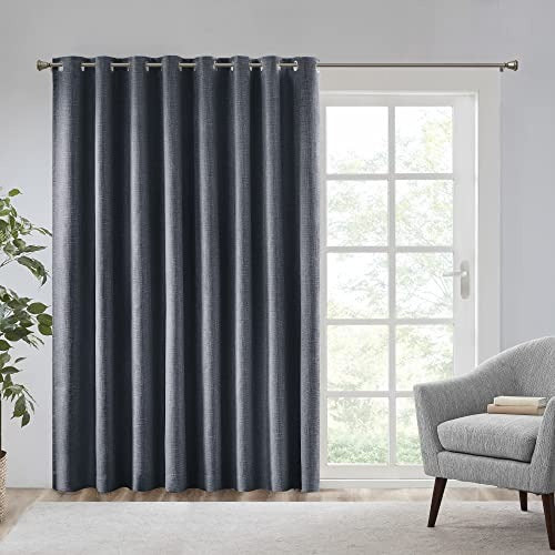 SUNSMART Maya Blackout Curtain Patio Single Window, Textured Heatherd Print, Grommet Top Living Room Décor Thermal Insulated Light Blocking Drape for Bedroom and Apartments, 100x84, Navy