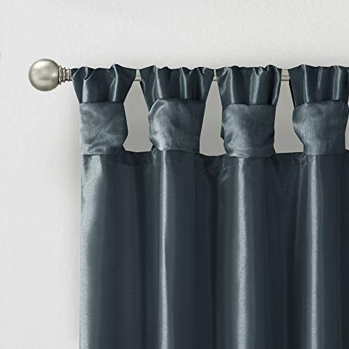 Madison Park Emilia Faux Silk Single Curtain with Privacy Lining, DIY Twist Tab Top Window Drape for Living Room, Bedroom and Dorm, 50 x 108 in, Teal