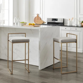 '- Harlowe 2pc Bar Stool Set Gray/ Gold – Set Of 2