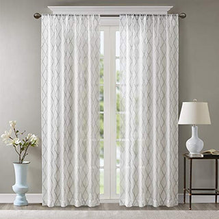 Madison Park Irina Sheer Curtain Panel, White/Grey, 50 x 84 in