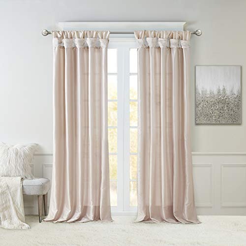 Madison Park Emilia Faux Silk Single Curtain with Privacy Lining, DIY Twist Tab Top, Window Drape for Living Room, Bedroom and Dorm, 50x120, Blush