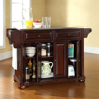 Alexandria Full Size Kitchen Island with Stainless Steel Top, Vintage Mahogany | SKU KF30002AMA