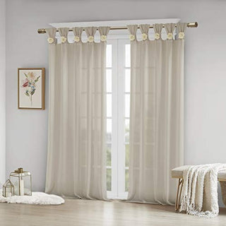 Madison Park Rosette Privacy Curtain Panel, Twist Tab, Linen