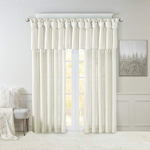 Madison Park Emilia Faux Silk Single Curtain with Privacy Lining, DIY Twist Tab Top, Window Drape for Living Room, Bedroom and Dorm, 50 x 84 in, White