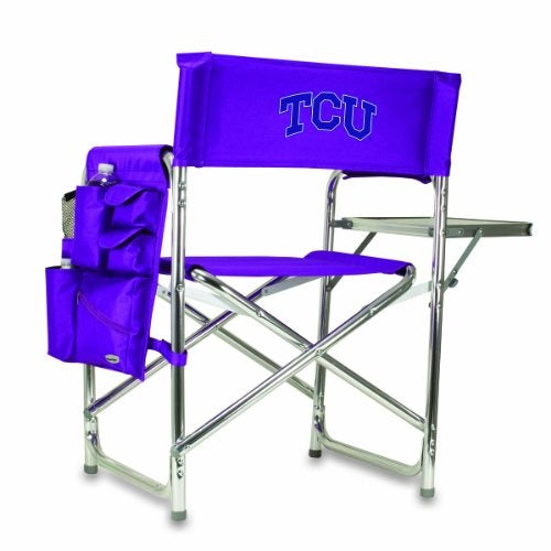 NCAA TCU Horned Frogs Sports Chair with Side Table - Beach Chair - Camp Chair for Adults