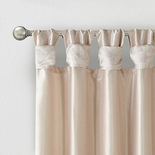Madison Park Emilia Faux Silk Single Curtain with Privacy Lining, DIY Twist Tab Top, Window Drape for Living Room, Bedroom and Dorm, 50x84, Blush