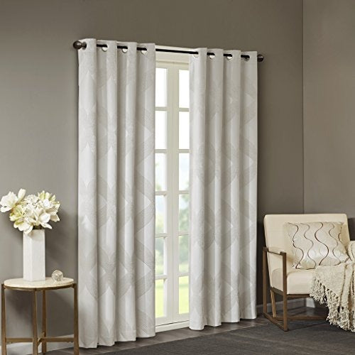 SUNSMART Bentley Total Blackout Curtains Window, Ogee Knitted Jacquard, Grommet Top Living Room Decor, Thermal Insulated Light Blocking Drape for Bedroom and Apartments, 50" x 84", Ivory