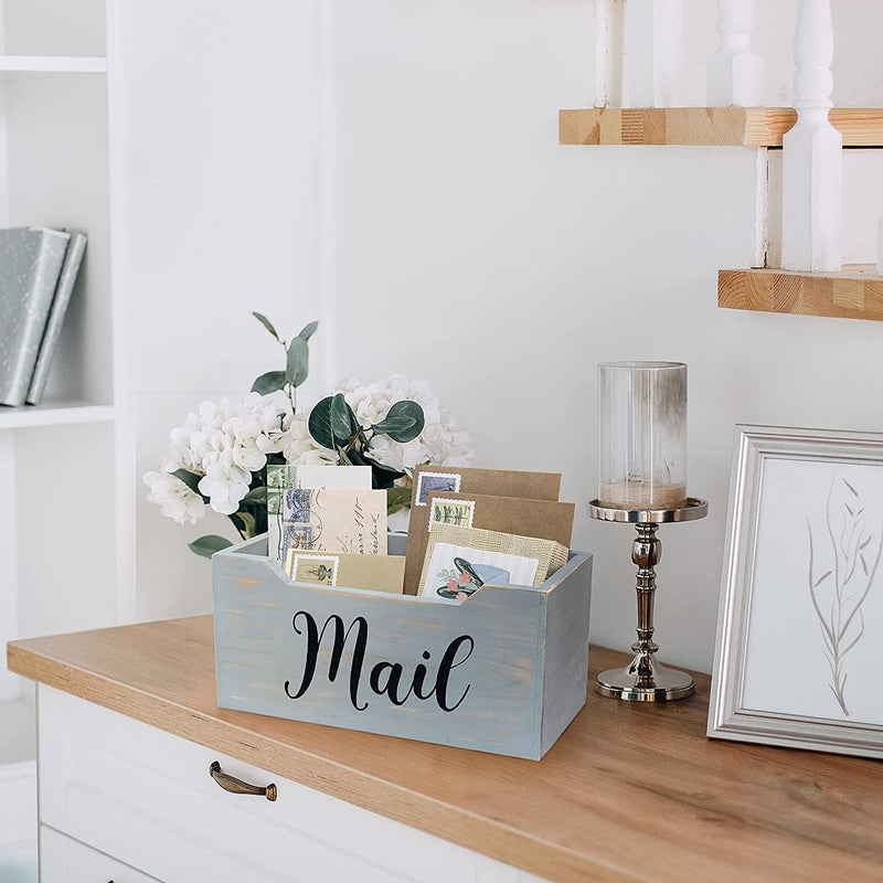 Elegant Designs Wooden Tabletop Storage Mail Box, Gray Wash/Black