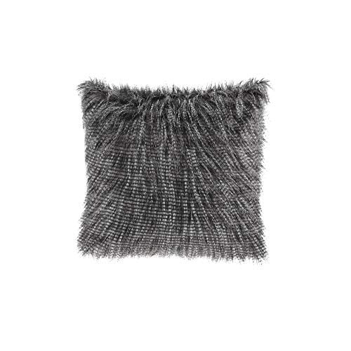 Akro-Mils Edina Pluffy Faux Fur Mohair Decorate Square Pillow with Insert Luxury for Sofa, Bed, Couch, 20x20, Black