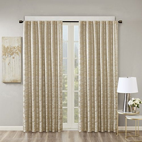 SunSmart Cassius Jacquard Blackout Curtain For Bedroom, Luxury Gold Single Window Panel Living Room Family-Room Kitchen, Rod Pocket, 1-Panel Pack, 50x95", Gold