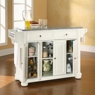 Crosley Furniture Alexandria Full Size Kitchen Island with Solid Gray Granite Top, White