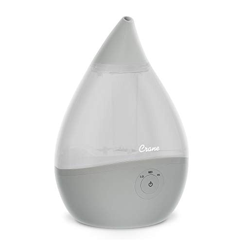 Crane Droplet Ultrasonic Cool Mist Humidifier, 0.5 Gallon, 250 Sq Ft Coverage, Optional Vapor Pad Slot, Air Humidifier for Plants Home Bedroom Baby Nursery and Office, Grey