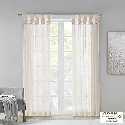 Madison Park DIY Twisted Tab Sheer Window Curtain Panel Pair - Voile Privacy Drape for Bedroom, Livingroom, 50 in x 63 in, Ivory 2 Piece