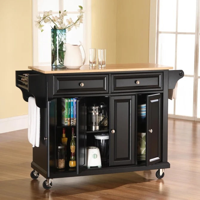 Crosley Furniture Full Size Kitchen Cart with Stainless Steel Top, Black