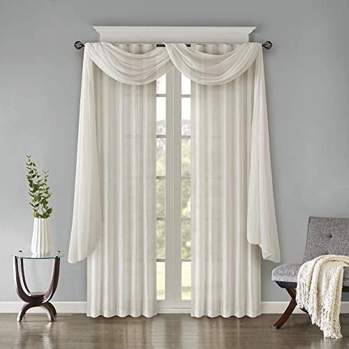 Madison Park Harper Sheer Bedroom, Modern Contemporary Window Curtain for Kitchen, Solid Fabric Panels, 42" x 84", White