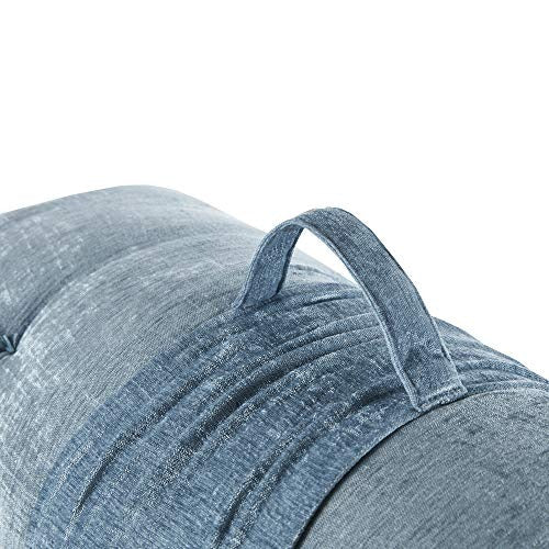 Foldable Poly Chenille Light Weight Lounge Floor Pillow Cushion with Travel Wrap for Meditation, Yoga, Reading, 74x27, Aqua