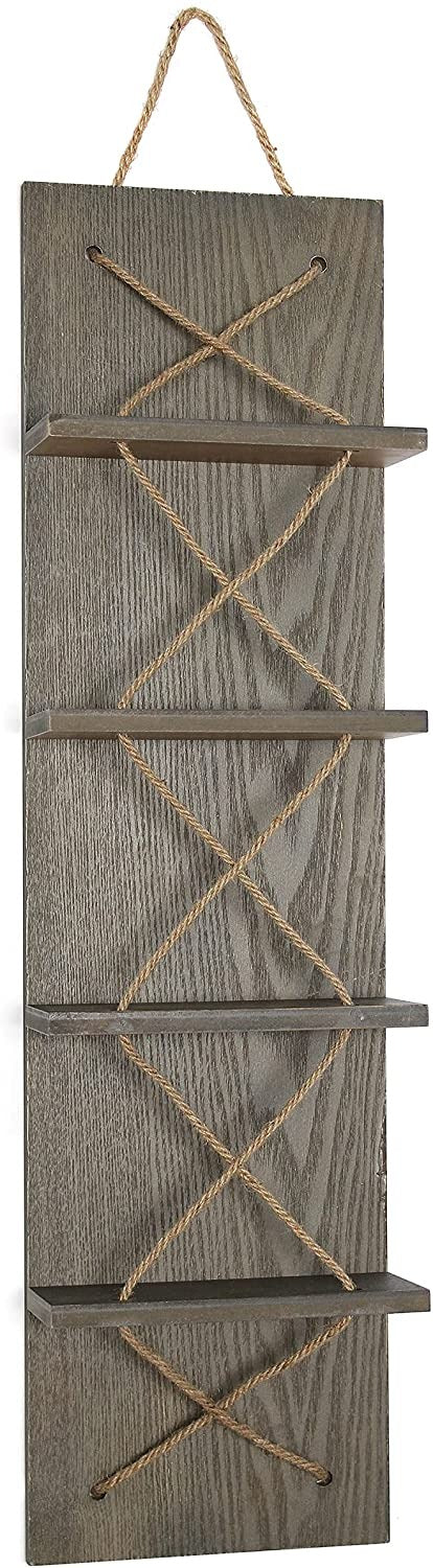 HomePlace Nautical Rope 4 Bottle Vertical Wall Mounted Wood Wine Rack, Rustic Gray