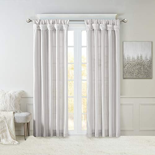 Madison Park Emilia Faux Silk Single Curtain with Privacy Lining, DIY Twist Tab Top Window Drape for Living Room, Bedroom and Dorm, 50 x 84 in, Silver