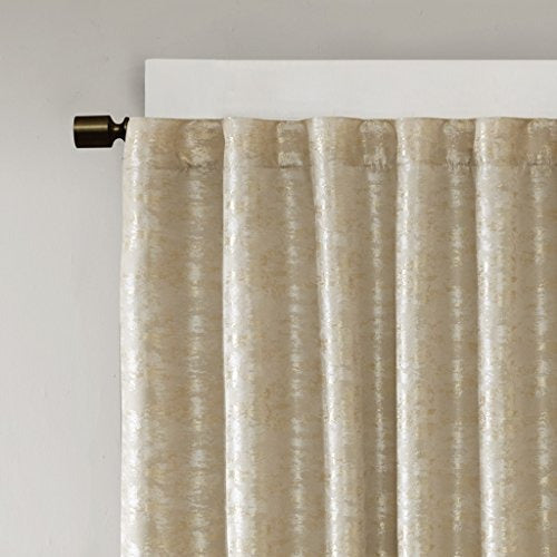 SunSmart Cassius Jacquard Blackout Curtain For Bedroom, Luxury Gold Single Window Panel Living Room Family-Room Kitchen, Rod Pocket, 1-Panel Pack, 50x84", Gold