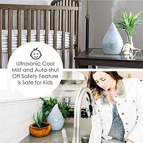 Crane Droplet Ultrasonic Cool Mist Humidifier, 0.5 Gallon, 250 Sq Ft Coverage, Optional Vapor Pad Slot, Air Humidifier for Plants Home Bedroom Baby Nursery and Office, Grey