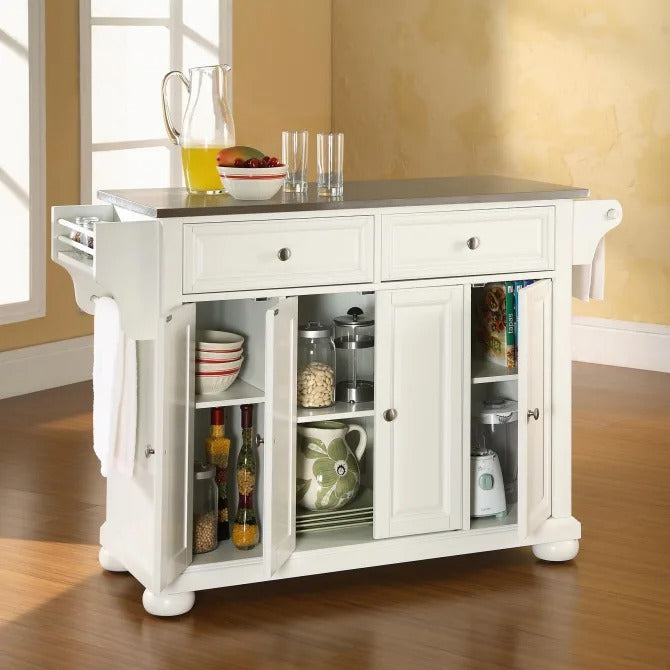 Crosley Furniture Alexandria Full Size Kitchen Island with Stainless Steel Top, White