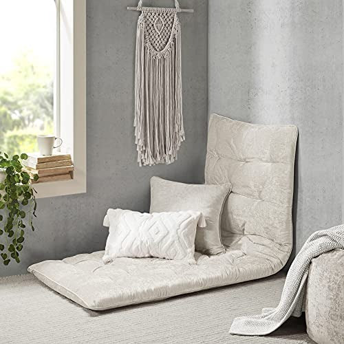 Foldable Poly Chenille Light Weight Lounge Floor Pillow Cushion Tufted Seat for Meditation, Game Playing, Yoga, Reading with Travel Wrap, 74x27, Ivory