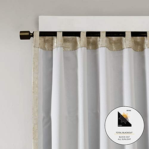 SunSmart Cassius Jacquard Blackout Curtain For Bedroom, Luxury Gold Single Window Panel Living Room Family-Room Kitchen, Rod Pocket, 1-Panel Pack, 50x84", Gold