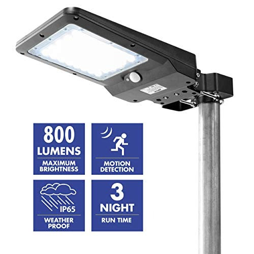 Wagan EL8588 800 Lumens Integrated Street Lamp, Motion Sensor Included, Solar Powered Flood Light, Black