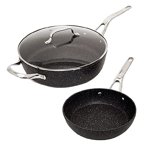 THE ROCK by Starfrit 3-Piece Cookware Set with Riveted Cast Stainless Steel Handles, 8",11", Black