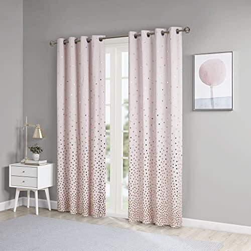 Intelligent Design Zoey Blackout Curtain Metallic Print Grommet Top Single Window Panel Living Room Thermal Insulated Light Blocking Drape for Bedroom and Apartments, 50" x 84", Blush/Rosegold