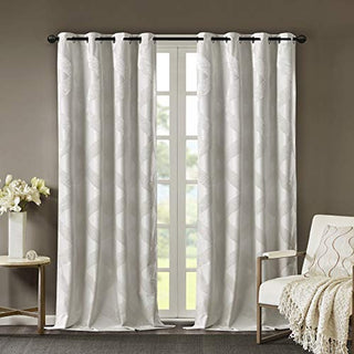 SunSmart Bentley Jacquard Total Blackout Curtain Panel, Grommet Top, Ivory