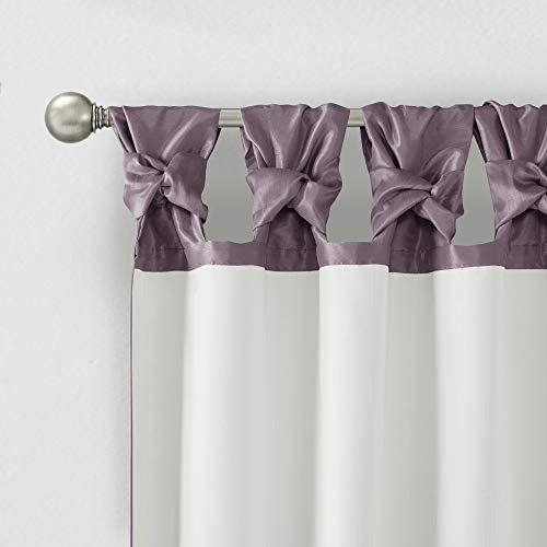 Madison Park Emilia Faux Silk Single Curtain with Privacy Lining, DIY Twist Tab Top Window Drape for Living Room, Bedroom and Dorm, 50 x 108 in, Purple